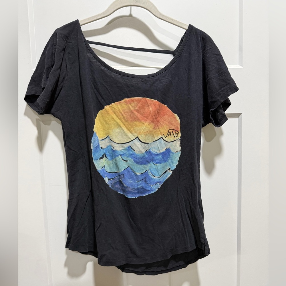 Vans Black Tee with Colorful Wave Graphic
